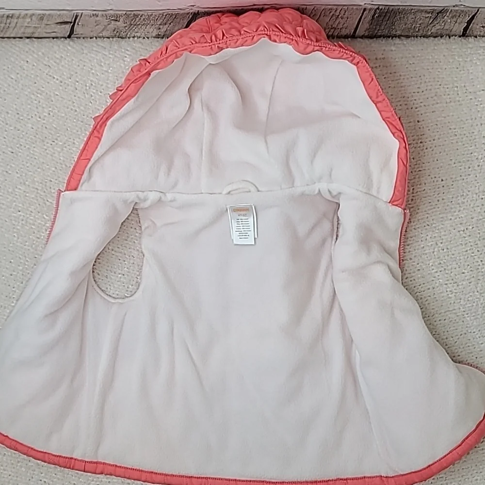 Gymboree Girl's Zip Up Hooded Fleece Lined Quilted Puffer Vest Jacket Pink/Cream